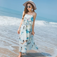 2017 phụ nữ boho váy dài mùa hè voan voan sling cao eo lớn đu bờ biển kỳ nghỉ bãi biển - Váy eo cao váy yếm thắt eo