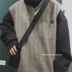 Hàn quốc phiên bản của nam giới và phụ nữ không thường xuyên tương phản màu khâu thêu V-Cổ tay đan vest vest hoang dã mùa thu và mùa đông áo len triều Dệt kim Vest