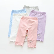 Quần trẻ em gái xà cạp tre bông cotton trẻ em của kho báu quần giản dị thêu năm quần mùa hè phần mỏng