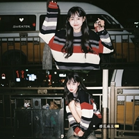 Sakura Madou Treasure Sweet Girl ~ Корейская ниша классная цветная полоса в стиле колледжа Универсальный вязаный свитер