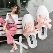 Mùa hè mới laser bên nửa kéo giày trắng nữ giày vải Hàn Quốc hoang dã giày đế bằng không có gót giày lười