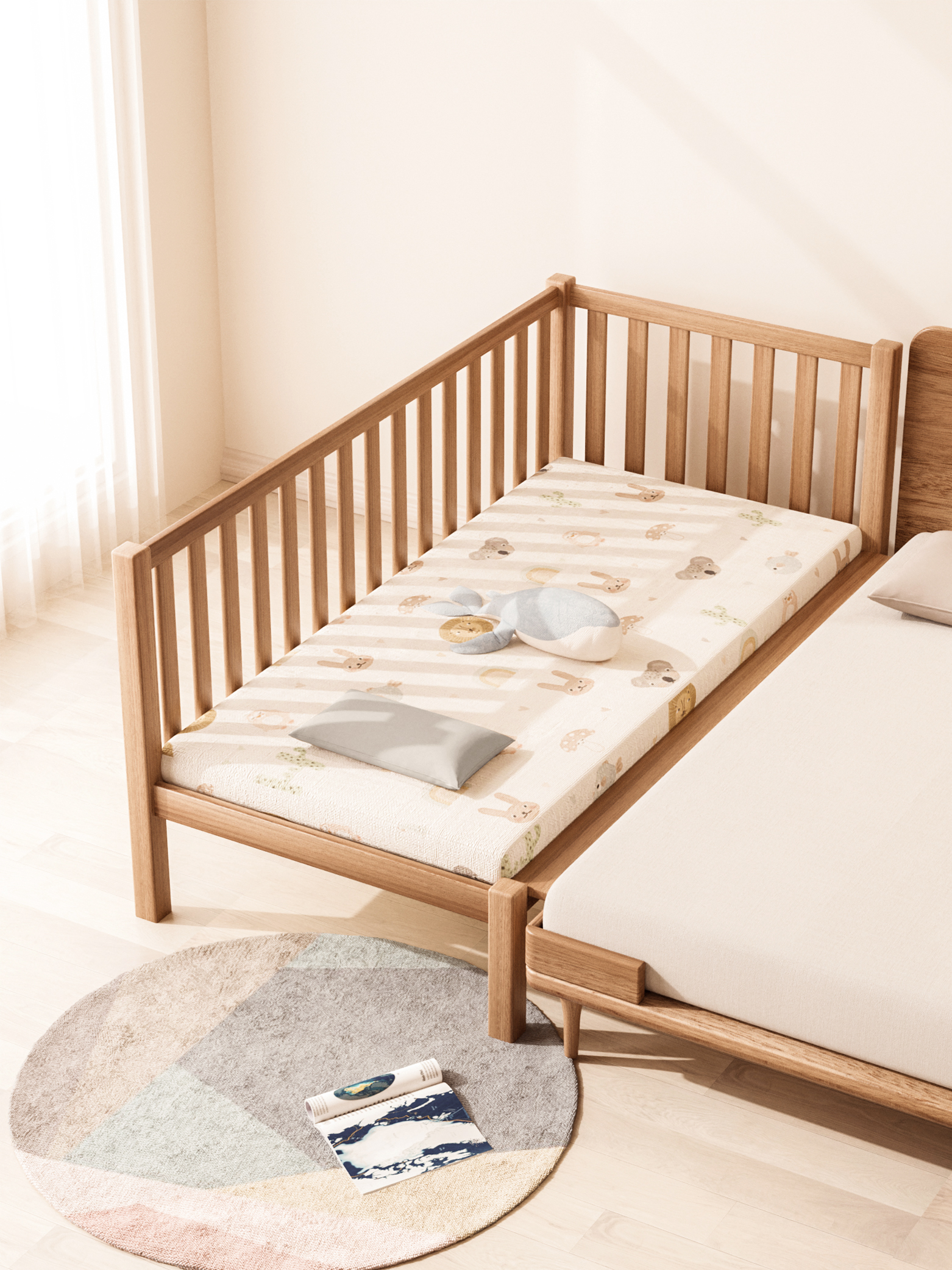 实木儿童床榉木拼接大床加宽床带护栏男孩单人床婴儿宝宝床边小床-阿里巴巴