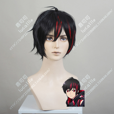 taobao agent Crimson knot, emperor black fluffy explosion short hair with red hairpin universal cosy wig hood