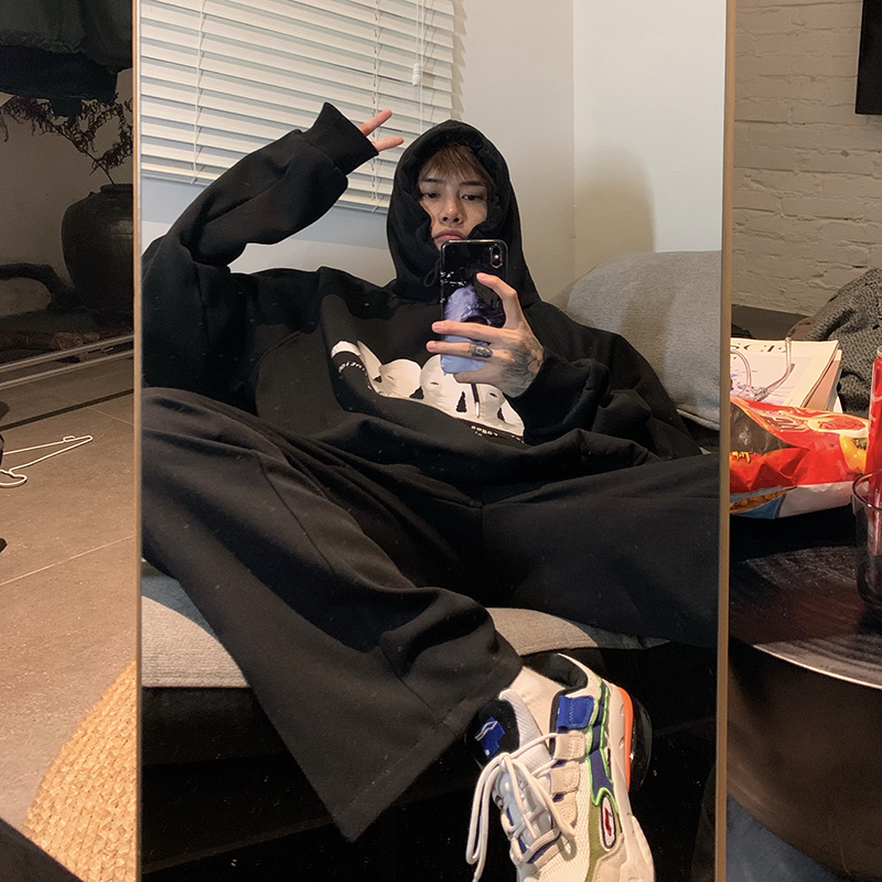 Blackcuibuju / 20aw Autumn and winter American style printing Hooded Sweater male Hip hop Chaopai easy Condom jacket loose coat