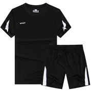 Quần áo thể thao nam mùa hè mỏng chạy bộ quần áo ngắn tay ngắn hai mảnh quần áo thể thao mùa hè nhanh khô - Thể thao sau