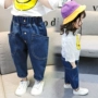 Quần jeans bé gái mùa thu 2019 mới quần trẻ em Hàn Quốc 3 tuổi 4 quần gas bé gái nước ngoài - Quần jean váy trẻ em đẹp