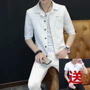 Phù hợp với tay áo nam giới Hàn Quốc Thanh niên tạo mẫu tóc Thanh xã hội Slim Slim tay áo nhỏ - Suit phù hợp