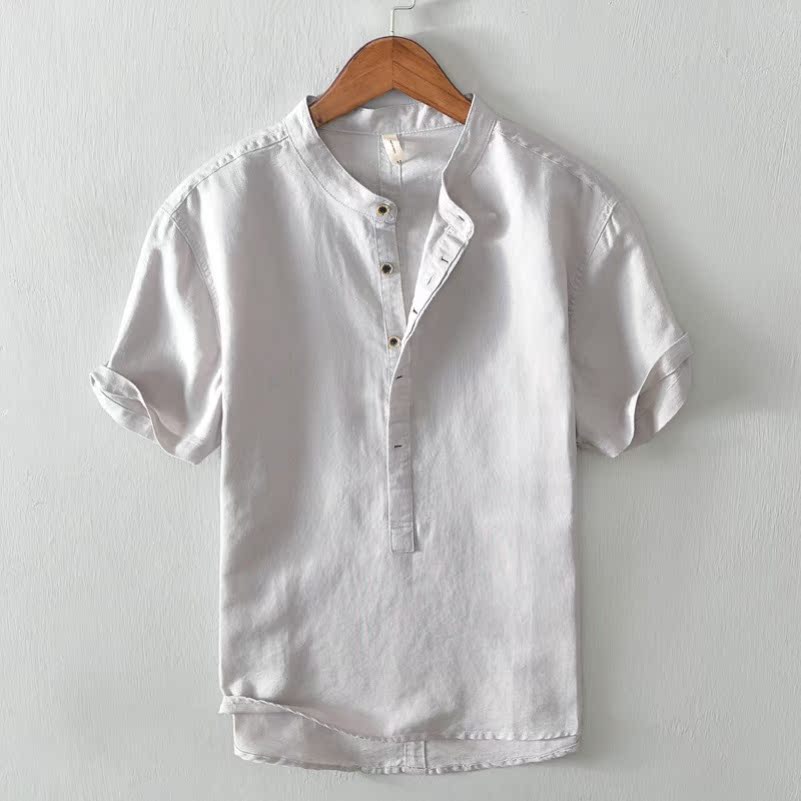 R35-3306 Light Greyshortsleevedt-shirtmenblousecottonlinensummer