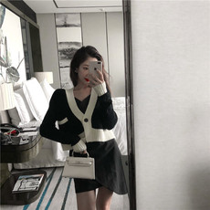 实拍 港味chic短款2019春季韩版v领针织外套毛衣开衫#5007