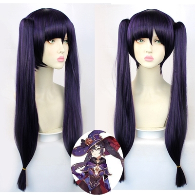 taobao agent The original God Mona cos wig Traveling with the two -star Tianshui Mysterious Avasotic Purple Black Double Ponytail