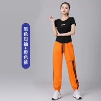 Черный короткий рукав [OFF]+ апельсиновые ленточные брюки