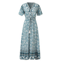 2022 women's fashion ins fashion wait v-neck lace-up dress