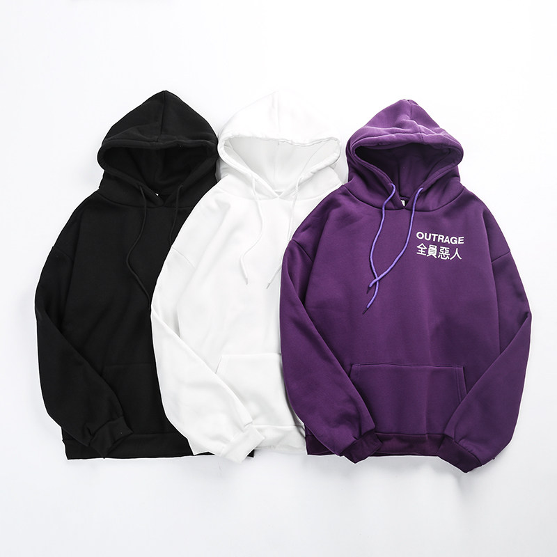Mùa thu và mùa đông ins siêu lửa đầy đủ độc ác áo sơ mi cá tính văn bản hip hop cộng với nhung hoodie nam giới và phụ nữ dài tay áo triều