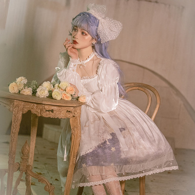 taobao agent Original [Star picking stars] CLA Lolita long -sleeved OP fantastic white stars handle map
