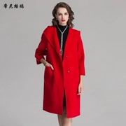 Mùa thu và mùa đông phụ nữ mới bảy điểm tay áo trùm đầu thời trang áo khoác dài hai mặt áo khoác len lông cừu M-616338 - Áo len lót đôi