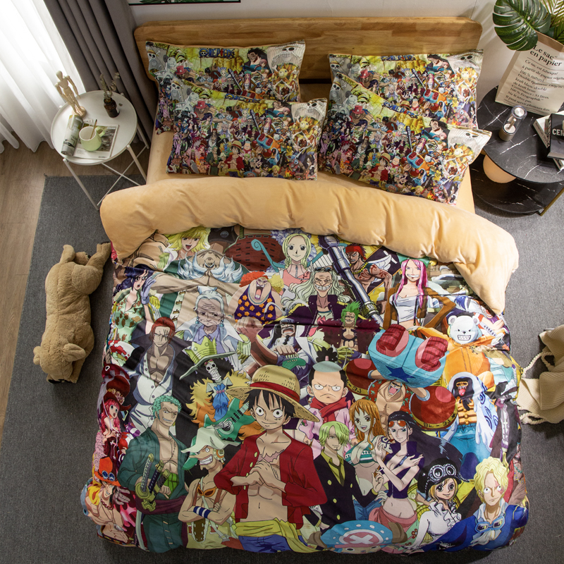 Gathering Of Pirate KingCartoon comic Naruto sheet Four piece suit Yu Zhibo Weasel Quilt cover sheet dormitory Three piece set thickening keep warm