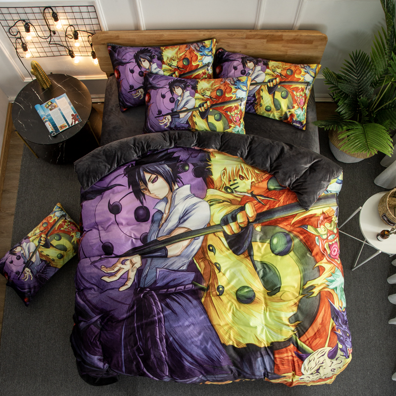 NarutoCartoon comic Naruto sheet Four piece suit Yu Zhibo Weasel Quilt cover sheet dormitory Three piece set thickening keep warm