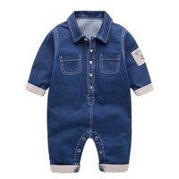 Sơ sinh denim jumpsuit thủy triều 6-12 tháng bé quần áo dài tay mùa xuân và mùa thu bé ra ngoài phục vụ mùa thu quần áo body chip cộc tay cho bé 0-12 tháng tuổi