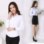 Mùa thu sản phẩm mới chuyên nghiệp phiên bản Hàn Quốc của doanh nghiệp áo dài tay cotton trắng công cụ nữ sọc chéo sọc tối màu áo sơ mi áo trắng đẹp