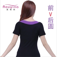 Сиреневая черная футболка, V-образный вырез, короткий рукав