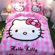 Cotton Hello Kitty bốn mảnh cô gái tim quilt cover sheets cotton phim hoạt hình kt mèo trẻ em giường trampoline ba mảnh