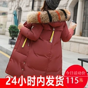 Bông 袄 nữ 2018 mới phần dài Hàn Quốc phiên bản của hoang dã tự trồng lớn cổ áo lông thú áo khoác mùa đông dày bông quần áo triều