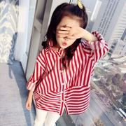 Áo trẻ em mới 2019 đầm mùa thu bé trai lớn Phiên bản Hàn Quốc của bé gái mùa xuân và mùa thu cotton dài tay áo sọc dài cardigan - Áo sơ mi