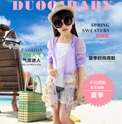 Cô gái mặt trời bảo vệ quần áo mùa xuân và mùa hè thoáng khí siêu mỏng áo khoác trong trẻ em lớn mùa hè ngoài trời chống uv kem chống nắng áo sơ mi quần áo da