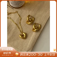 Небольшое дизайнерское ретро золотое ожерелье и серьги ручной работы в форме сердца, французский стиль, тренд сезона