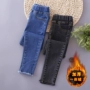 Quần nhung nữ một mảnh cộng với quần nhung dày mùa đông trẻ em mới lớn Hàn Quốc phiên bản quần jeans tự phối quần jeans bút chì quần denim bé trai xuân hè