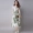 Mùa hè Hàn Quốc phiên bản của bông retro và in ấn vải lanh với đàn hồi eo ngắn tay áo swing lớn váy Một chiếc váy từ đã mỏng trong chiếc váy dài