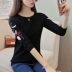 Áo len nữ xuân hè 2019 nữ mới phiên bản Hàn Quốc cổ tròn cổ áo len dài tay áo len nữ thêu - Đan Cardigan Đan Cardigan