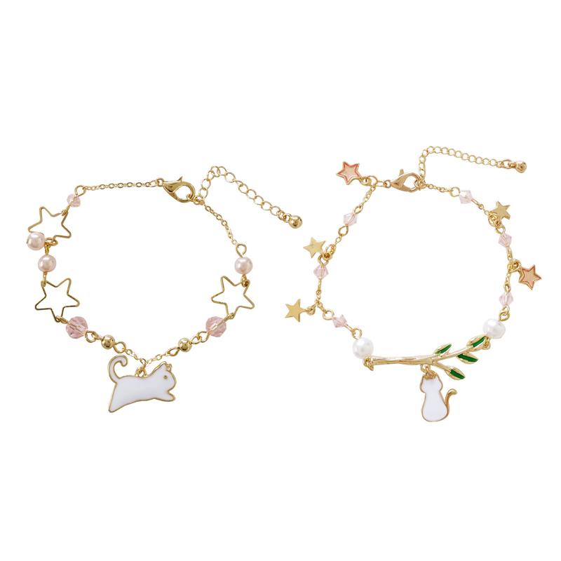 Cat + Green Leaf Cat (Gift Box)Japan and Korea Rabbit Kitty unicorn animal Bracelet lovely Simplicity Love form student Girlish ornaments