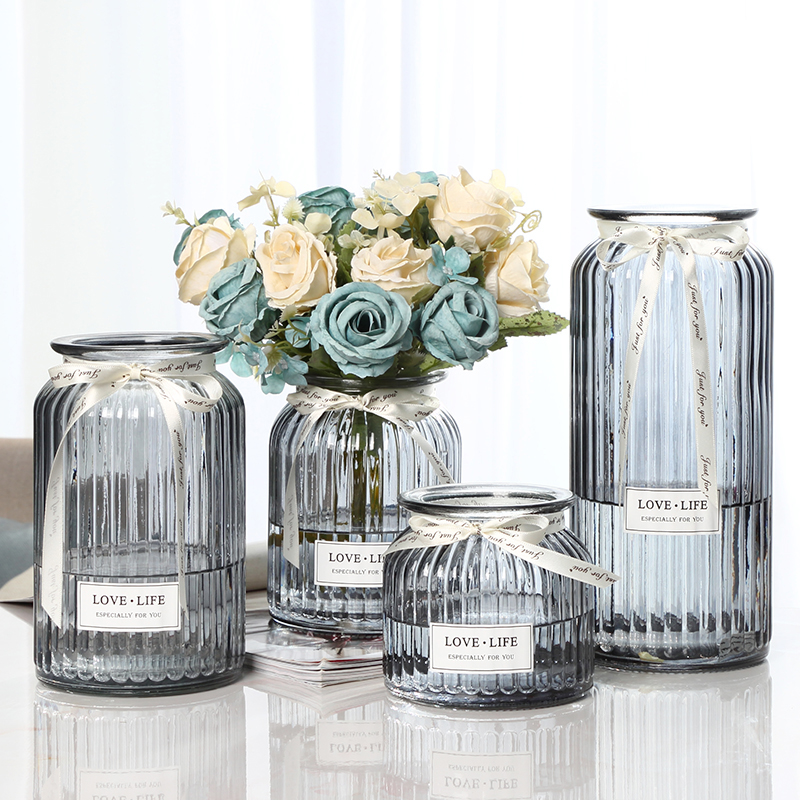 【四只】玻璃花瓶摆件北欧客厅透明水培养创意干花玫瑰百合插花瓶