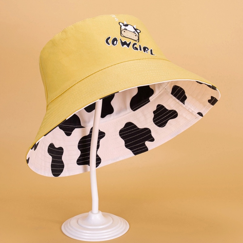 E69 Yellow (Double Faced) Cow (Head Circumference 57)this year popular Of Hat new pattern 2021 Spring black two-sided  Women's hat Fisherman hat Cool young fashion
