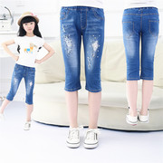Cô gái cắt quần mùa hè phần mỏng quần jeans Hàn Quốc quần trẻ em mặc quần trong quần short trẻ em lớn trẻ em