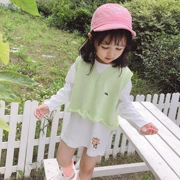 Áo vest bé gái đan len áo len 2019 xuân hè phiên bản Hàn Quốc của bé gái khí chất vai áo len thủy triều - Áo ghi lê