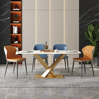 Рок домов обеденный стол домохозяйство маленькие квартиры Комбинация современная минималистская роскошная роскошная металлическая таблица с высоким содержанием.