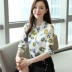 Mùa thu 2019 mới của phụ nữ Hàn Quốc áo dài tay áo in voan áo sơ mi chạm đáy áo sơ mi nhỏ áo thun - Áo sơ mi Áo sơ mi