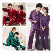 Cặp đôi đồ ngủ mùa hè Hàn Quốc băng lụa nữ mùa hè dài tay mùa xuân và mùa thu Set nam Thin Home mùa hè