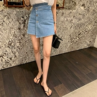 Южнокорейский летний товар, дизайнерская приталенная джинсовая юбка, шорты, сезон 2021, тренд сезона, высокая талия, А-силуэт