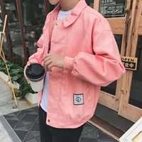 Mùa xuân và mùa thu mỏng áo khoác nam sinh viên Nhật Bản Hàn Quốc bf Harajuku lỏng màu hồng áo khoác xu hướng đẹp trai hoang dã áo sơ mi áo khoác denim