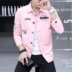 Mùa xuân và mùa thu mỏng áo khoác nam sinh viên Nhật Bản Hàn Quốc bf Harajuku lỏng màu hồng áo khoác xu hướng đẹp trai hoang dã áo sơ mi Áo khoác