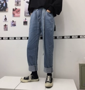 Hipster với Harajuku bf gió đường hoang dã lỏng retro giặt quần jean nam và nữ chân thẳng quần thủy triều