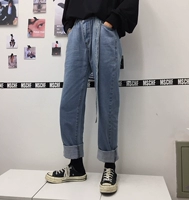 Hipster với Harajuku bf gió đường hoang dã lỏng retro giặt quần jean nam và nữ chân thẳng quần thủy triều quần jean baggy nữ lưng cao