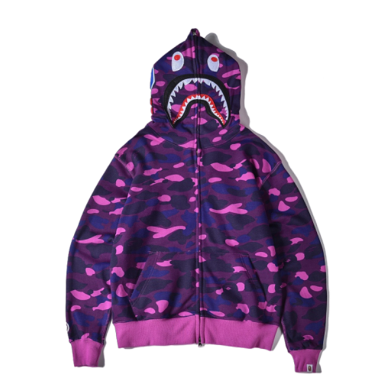Camouflage PurpleChaopai ins Go through Genuine BAPE loose coat shark camouflage Luminous Sweater men and women Couples dress Spring and Autumn Hoodie