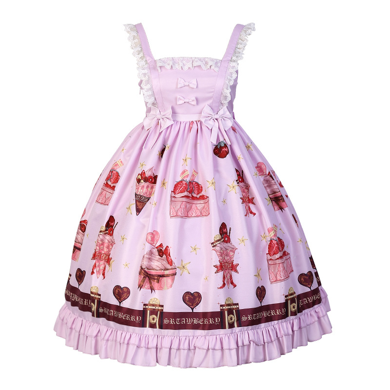 Lilac Colouroriginal strawberry Desserts lolita Girl Dress Lolita Lori skirt lovely sweet lolita bow Dress