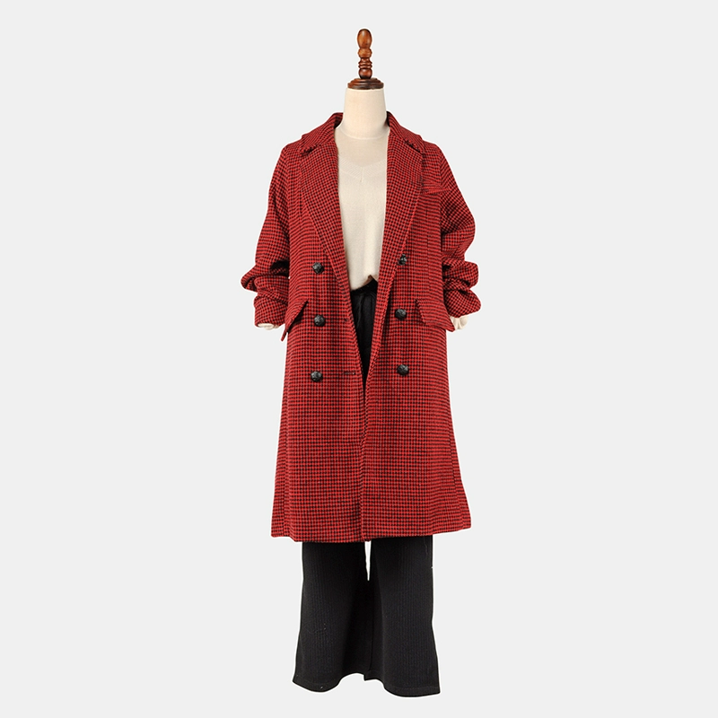 Modmod nữ mùa thu / mùa đông phong cách mới kẻ sọc đôi ngực lỏng áo len giữa dài DJ74002 - Trung bình và dài Coat