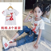 Trẻ em t-shirt nữ mùa hè 2018 mới thời trang Hàn Quốc bông cô bé quần áo hợp thời trang áo sơ mi cô gái thủy triều