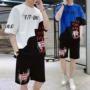 Mùa hè áo thun ngắn tay nam phù hợp với phiên bản Hàn Quốc của set đồ rộng đẹp trai của nam sinh viên xu hướng hip-hop nửa tay - Bộ đồ đồ bộ thể thao nam
